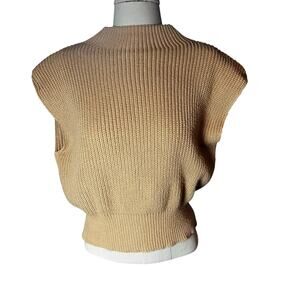 Mock Neck Sleeveless Tan camel minimalist Knit  women's Sweater size large